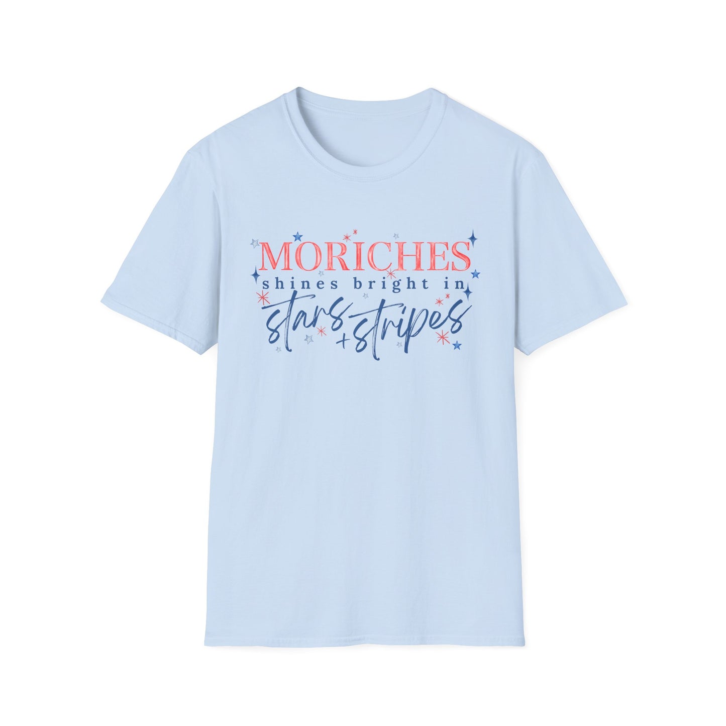 Flag Day Unisex Softstyle T-Shirt with Morichesee Shines Bright in Stars + Stripes Design- Holiday