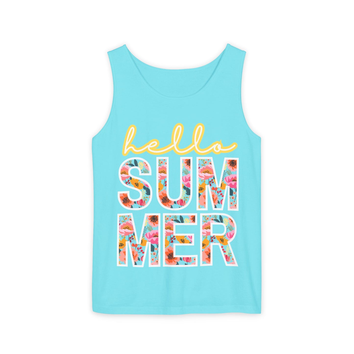 Hello Summer Tank Top | Unisex Floral Graphic Tee, Beachwear, Casual Wear, Birthday Gift, Vacation Essential