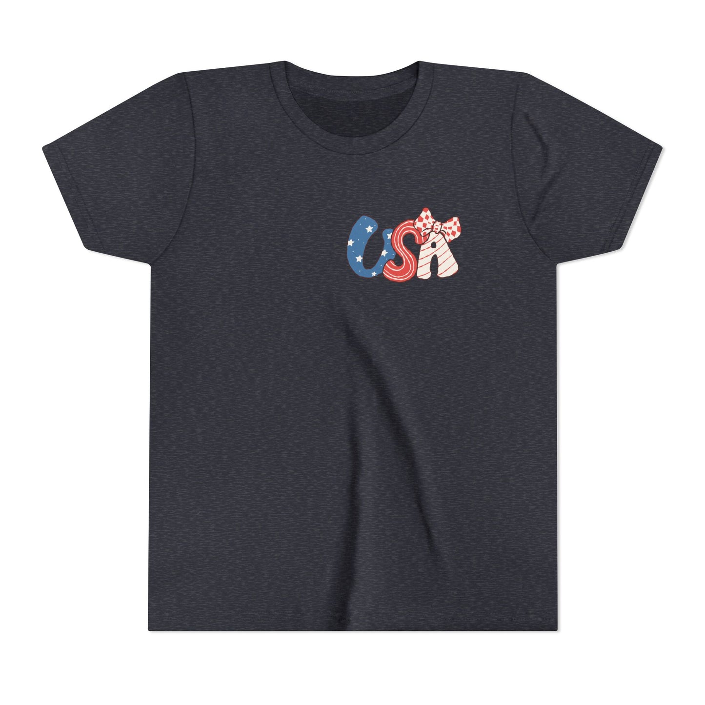 Patriotic Youth Tee for Girls, USA - Kids Short Sleeve Shirt, Holiday Mini