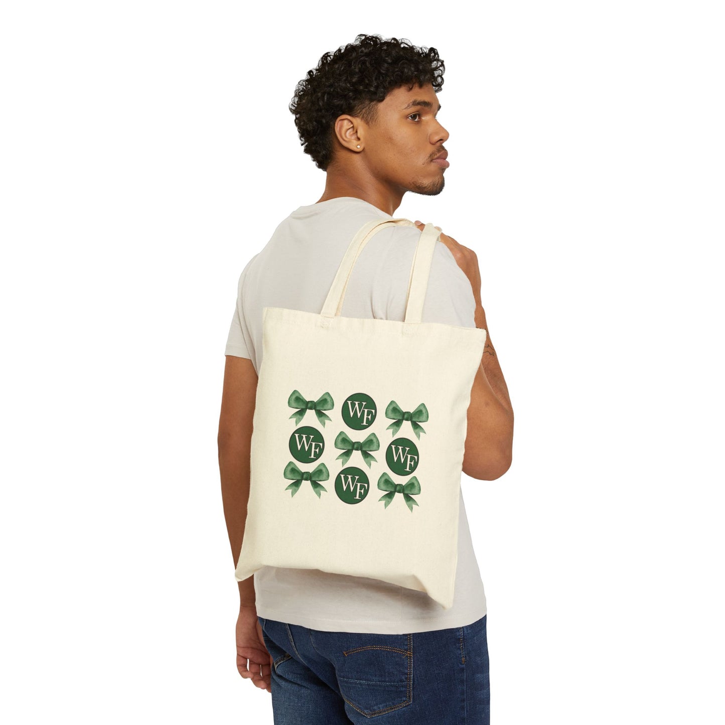 William Floyd Logo and Chic Green Bow Cotton Canvas Tote Bag - Stylish & Eco-Friendly Shopper