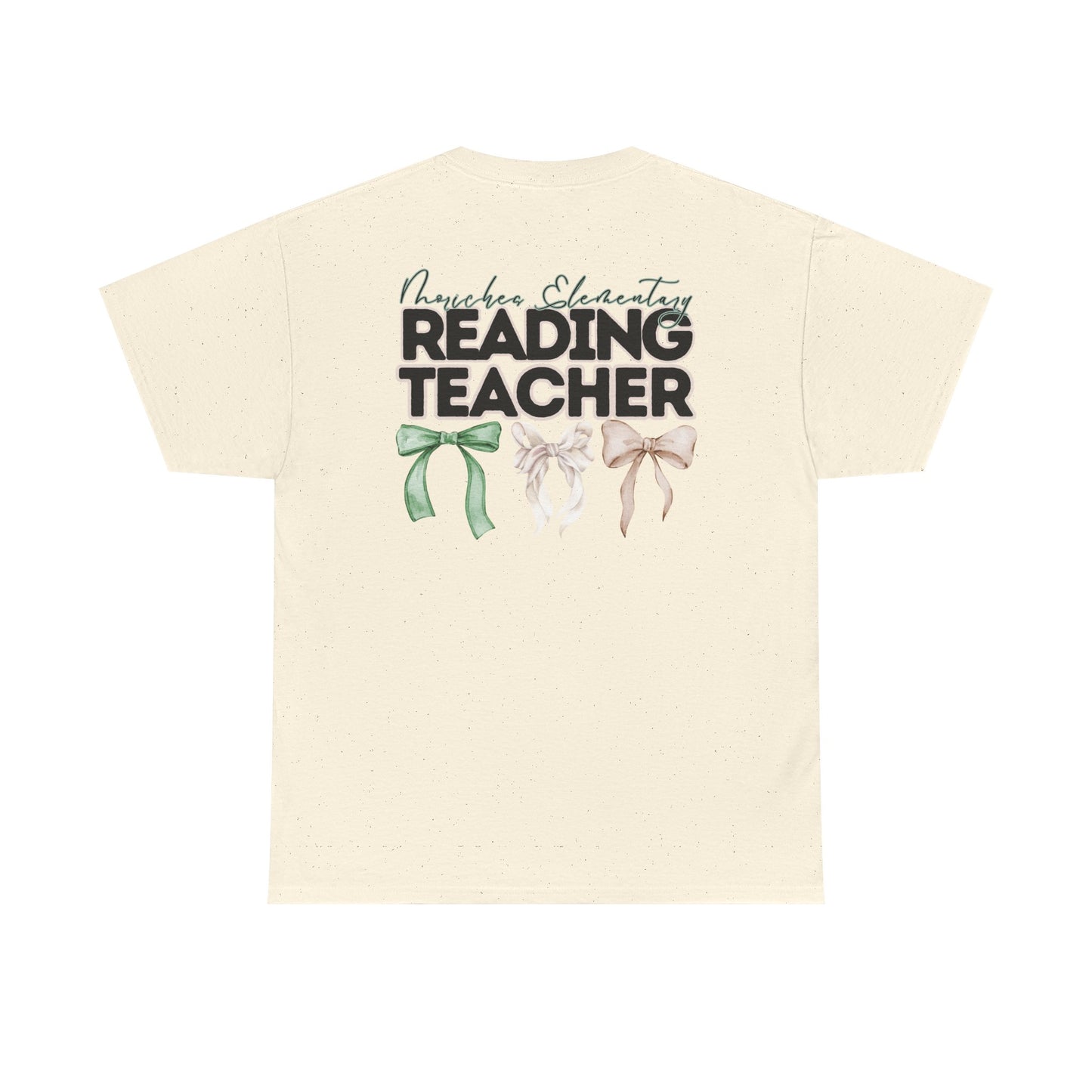 Moriches Reading Teacher and Bows- Unisex Heavy Cotton Tee with Bow Design
