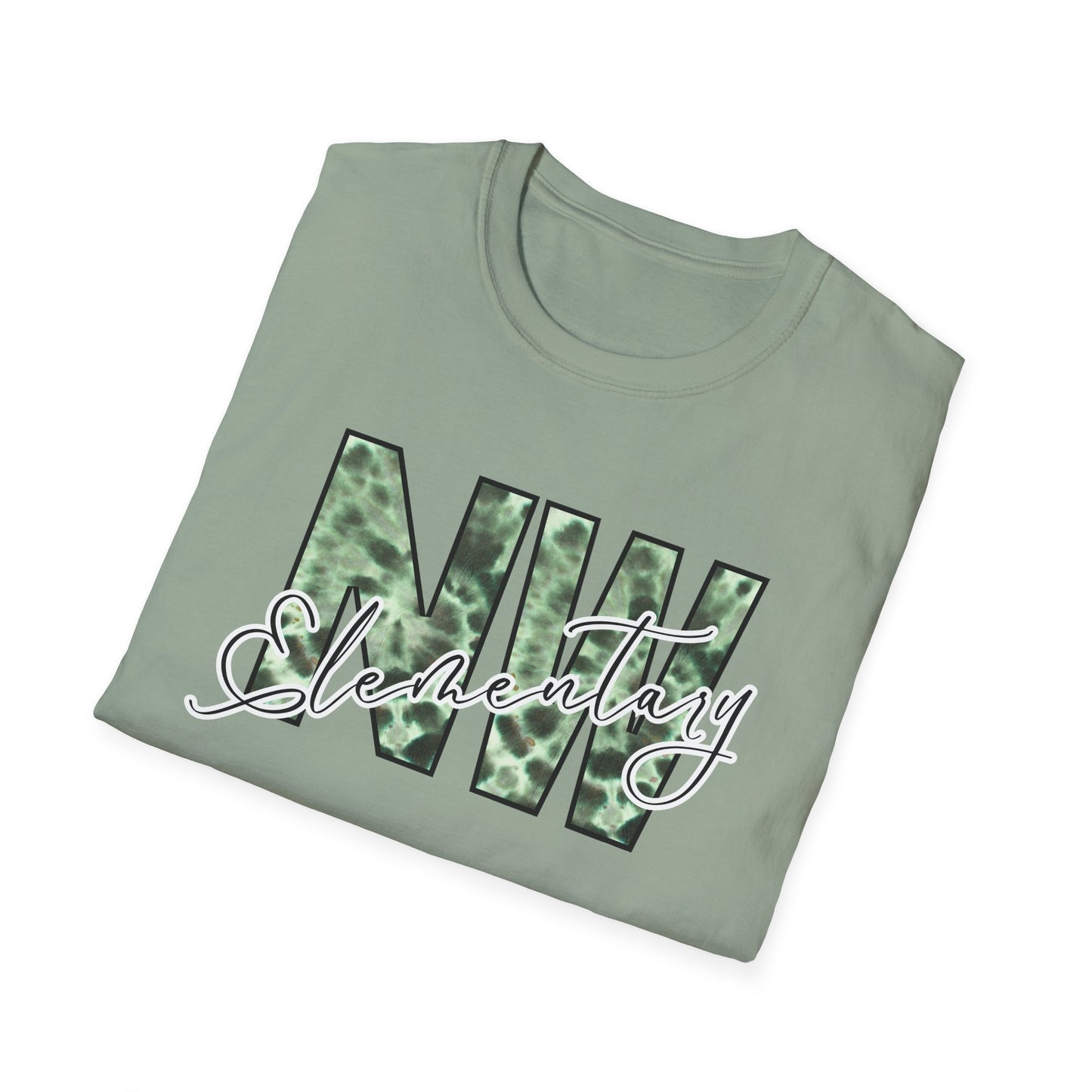 Tie Dye Woodhull Stylish Unisex Softstyle T-Shirt with Woodhull Elementary Design