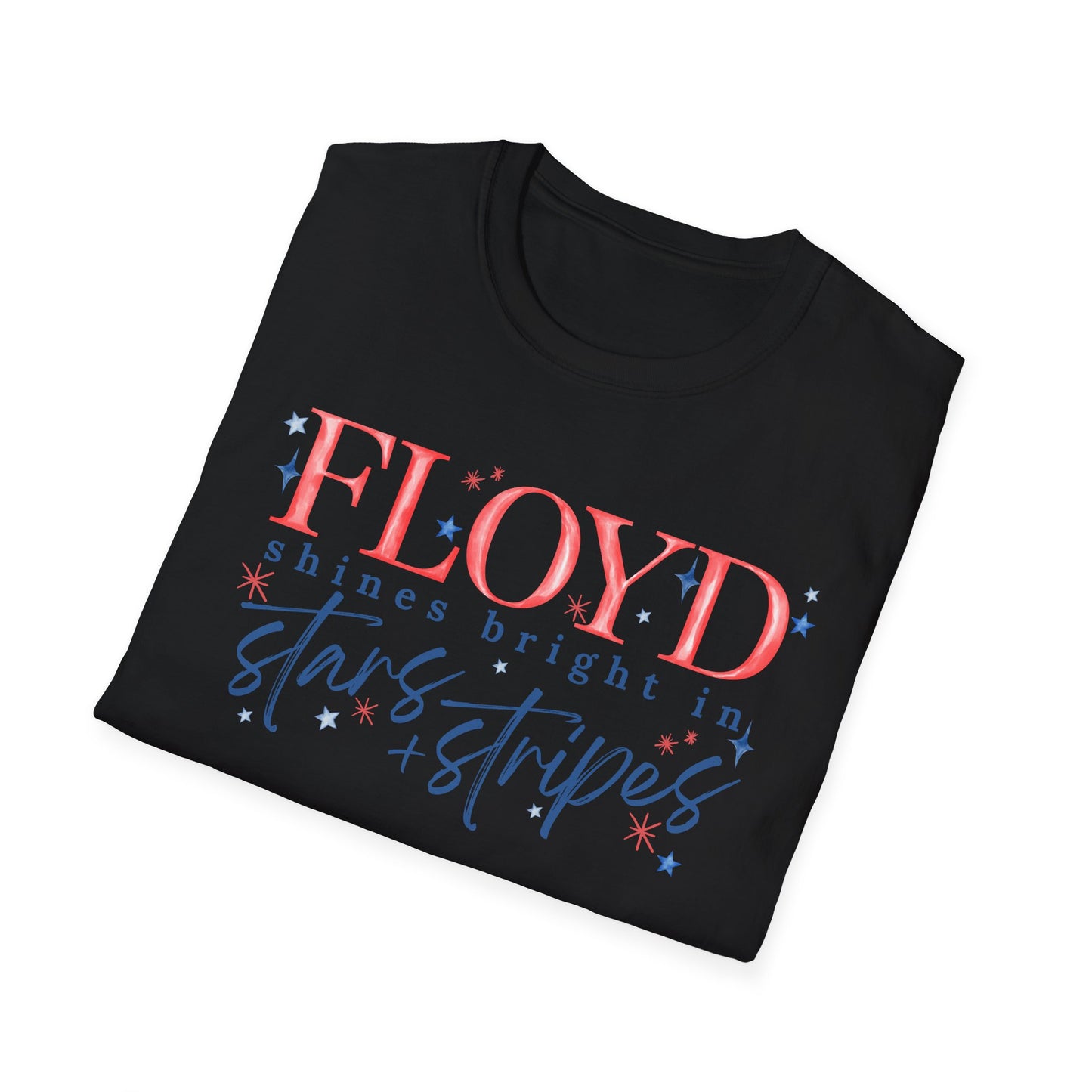 Flag Day Unisex Softstyle T-Shirt with FLOYD Shines Bright in Stars + Stripes Design- Holiday