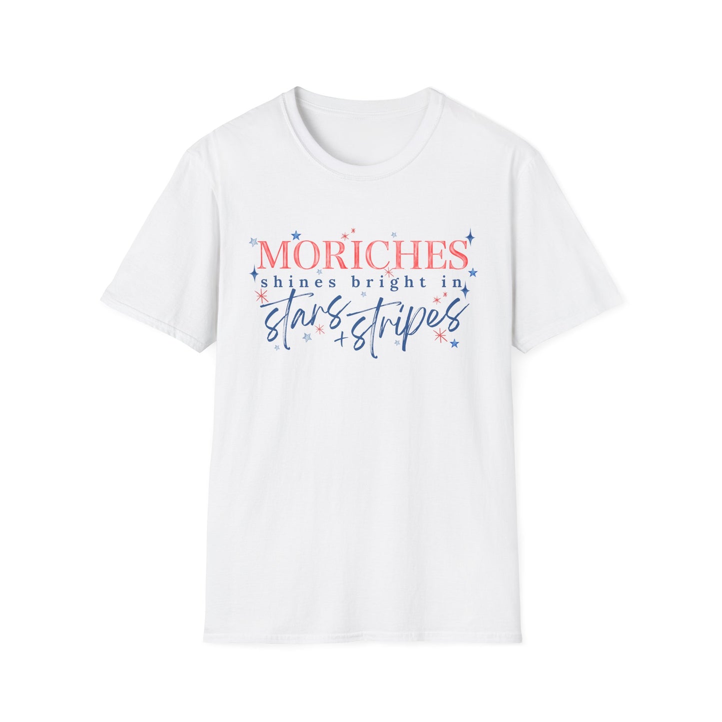 Flag Day Unisex Softstyle T-Shirt with Morichesee Shines Bright in Stars + Stripes Design- Holiday