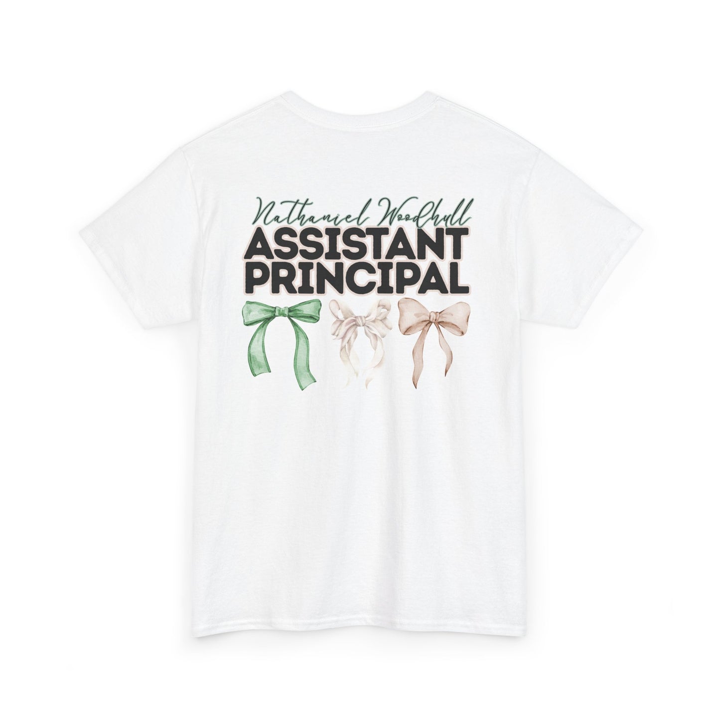 Woodhull Assistant Principal and Bows- Unisex Heavy Cotton Tee with Bow Design