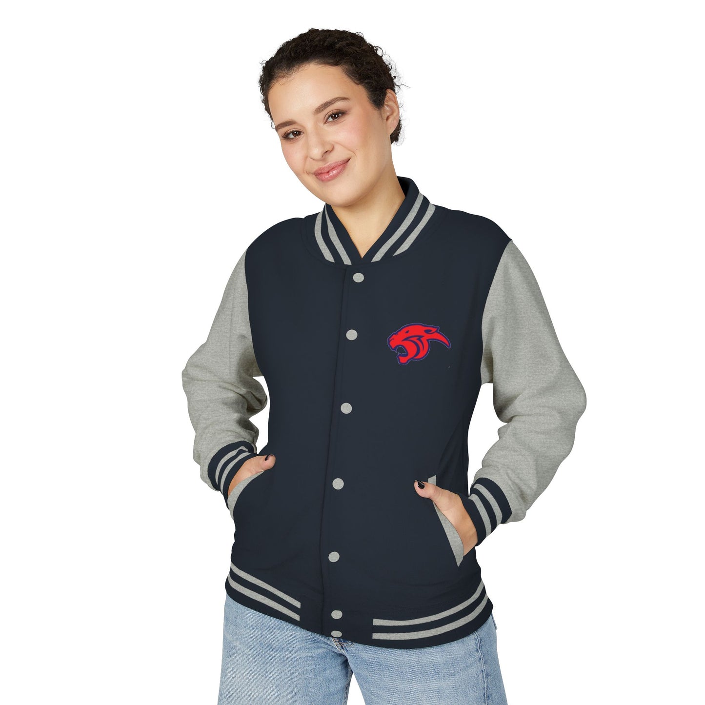 Miller Place Unisex Heavyweight Letterman Jacket with American Flag Design