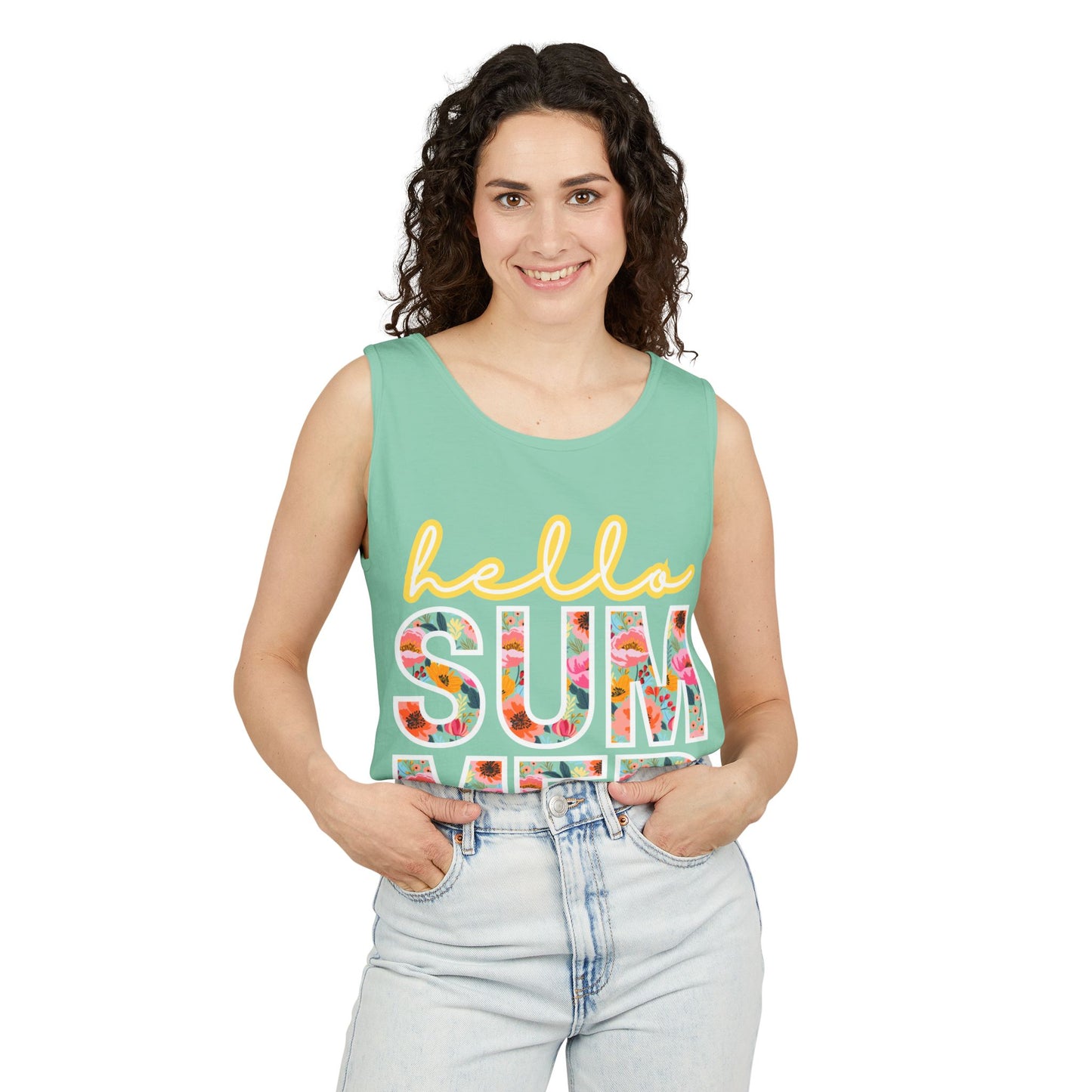 Hello Summer Tank Top | Unisex Floral Graphic Tee, Beachwear, Casual Wear, Birthday Gift, Vacation Essential