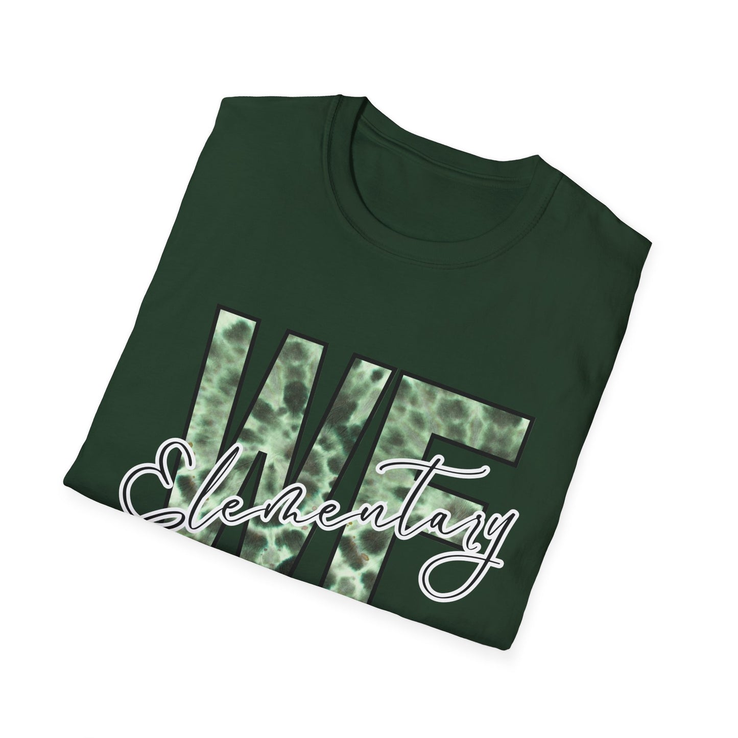 Tie Dye WFE Stylish Unisex Softstyle T-Shirt with WF Elementary Design
