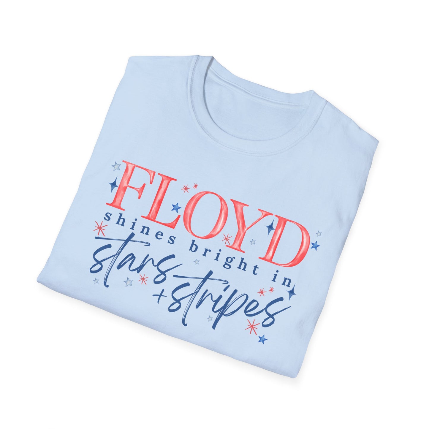 Flag Day Unisex Softstyle T-Shirt with FLOYD Shines Bright in Stars + Stripes Design- Holiday