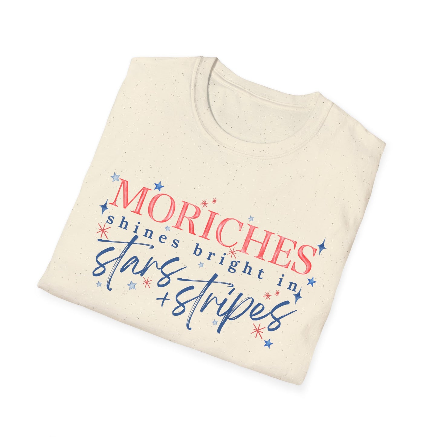 Flag Day Unisex Softstyle T-Shirt with Morichesee Shines Bright in Stars + Stripes Design- Holiday