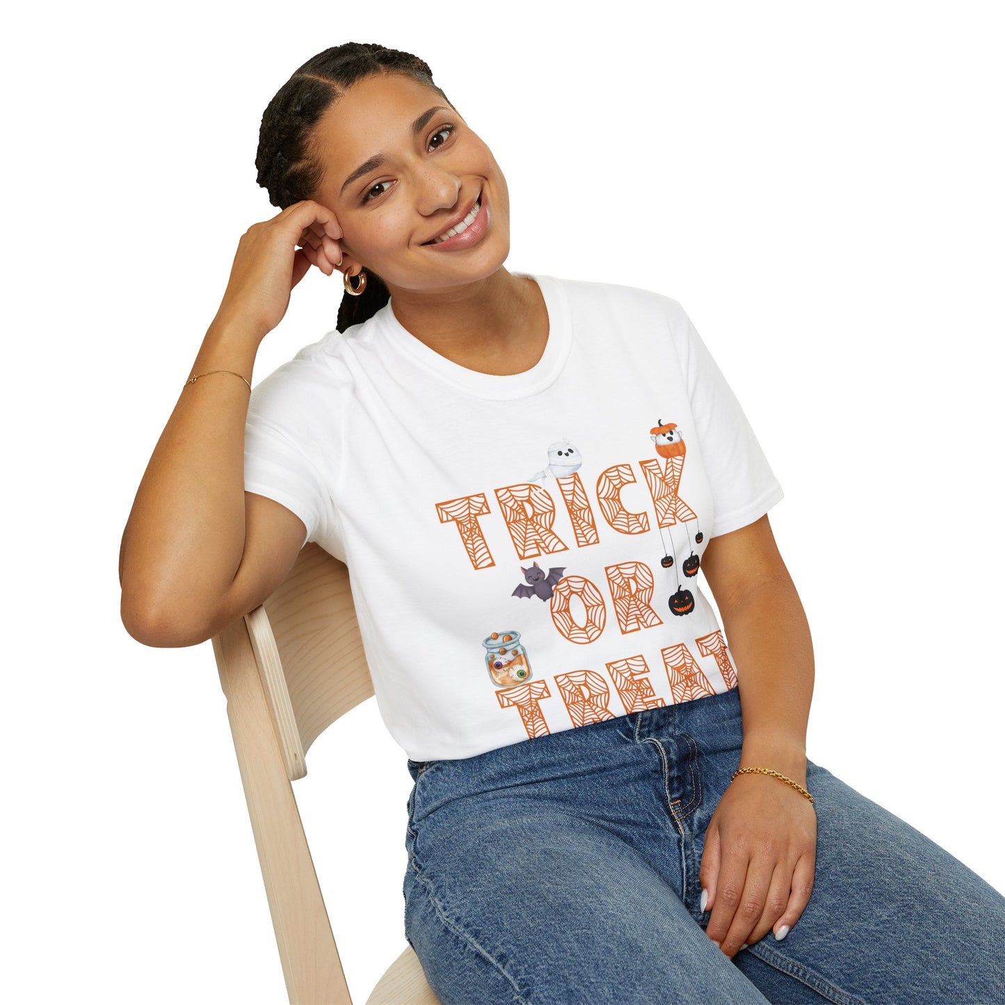 Trick or Treat Halloween Themed T-Shirt- Unisex Softstlye