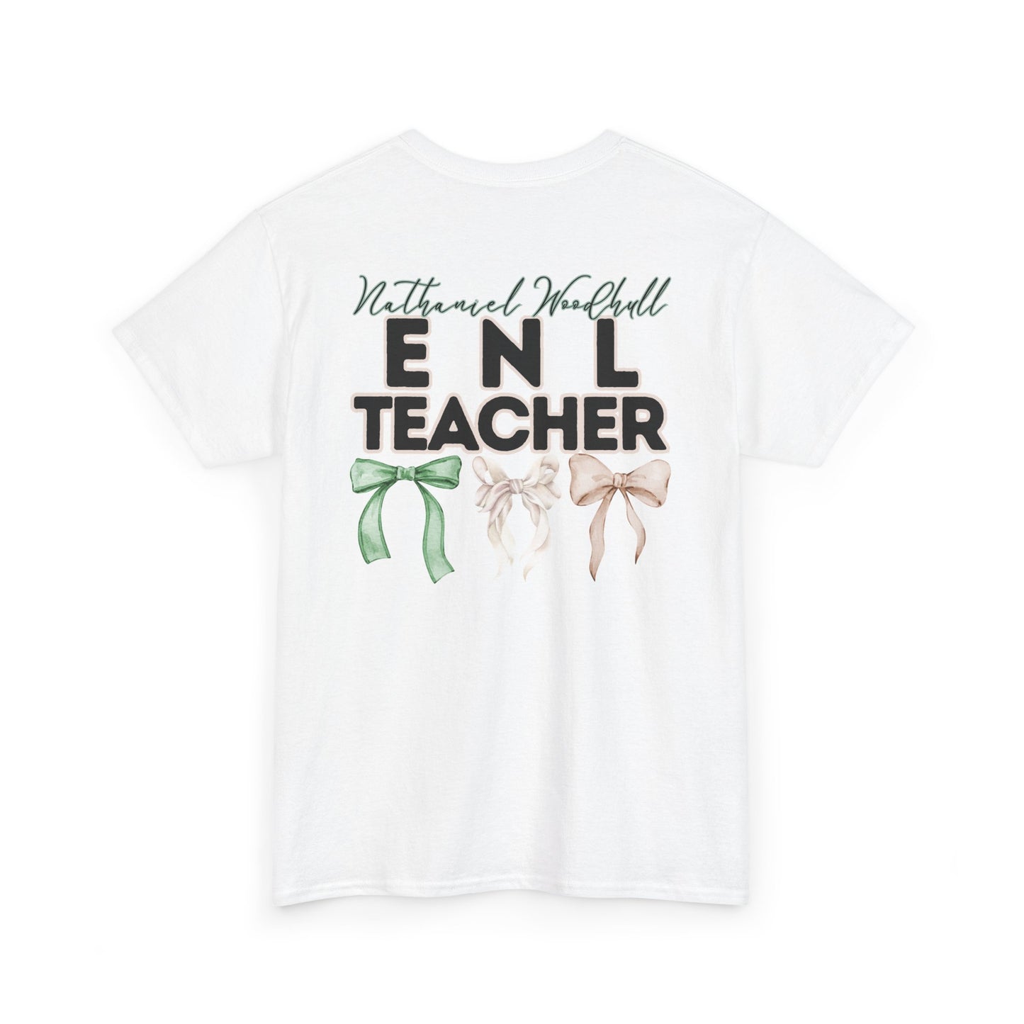Woodhull ENL Teacher and Bows- Unisex Heavy Cotton Tee with Bow Design