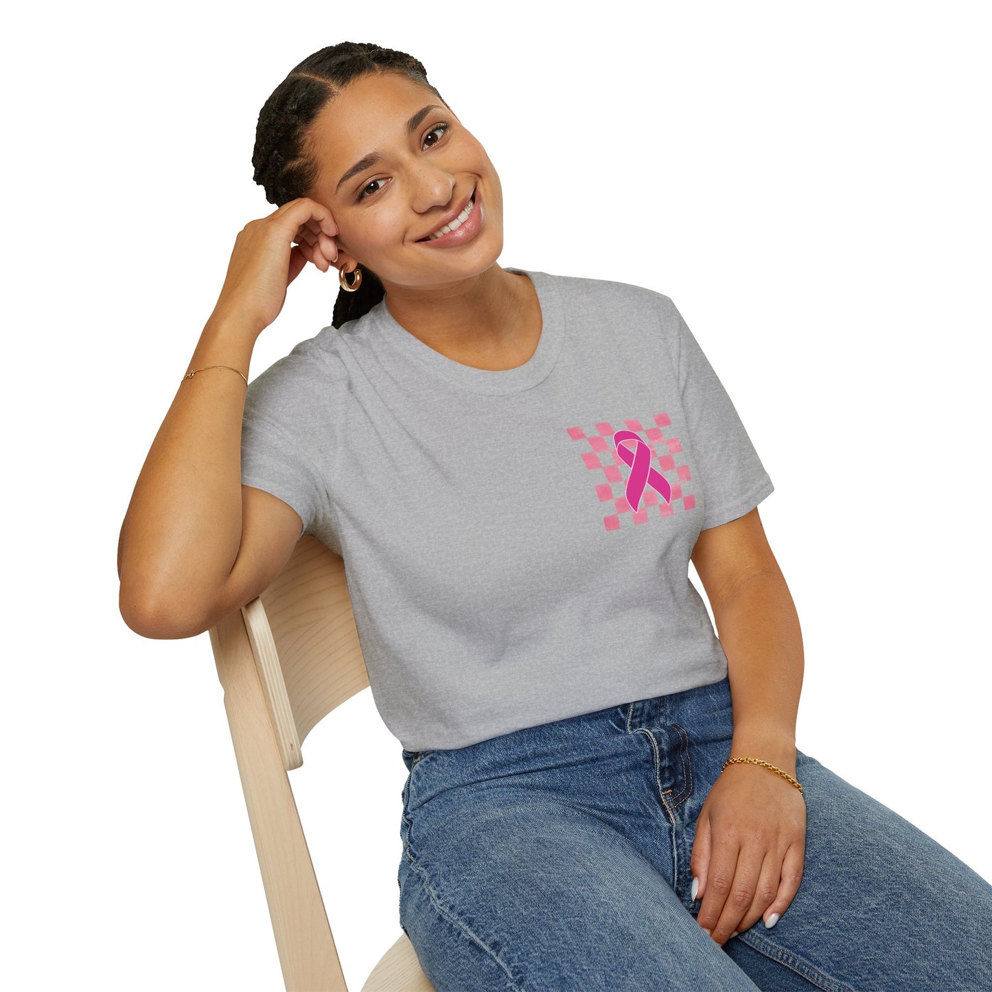 Checkered Pink Ribbon Awareness T-Shirt | Softstyle Tee