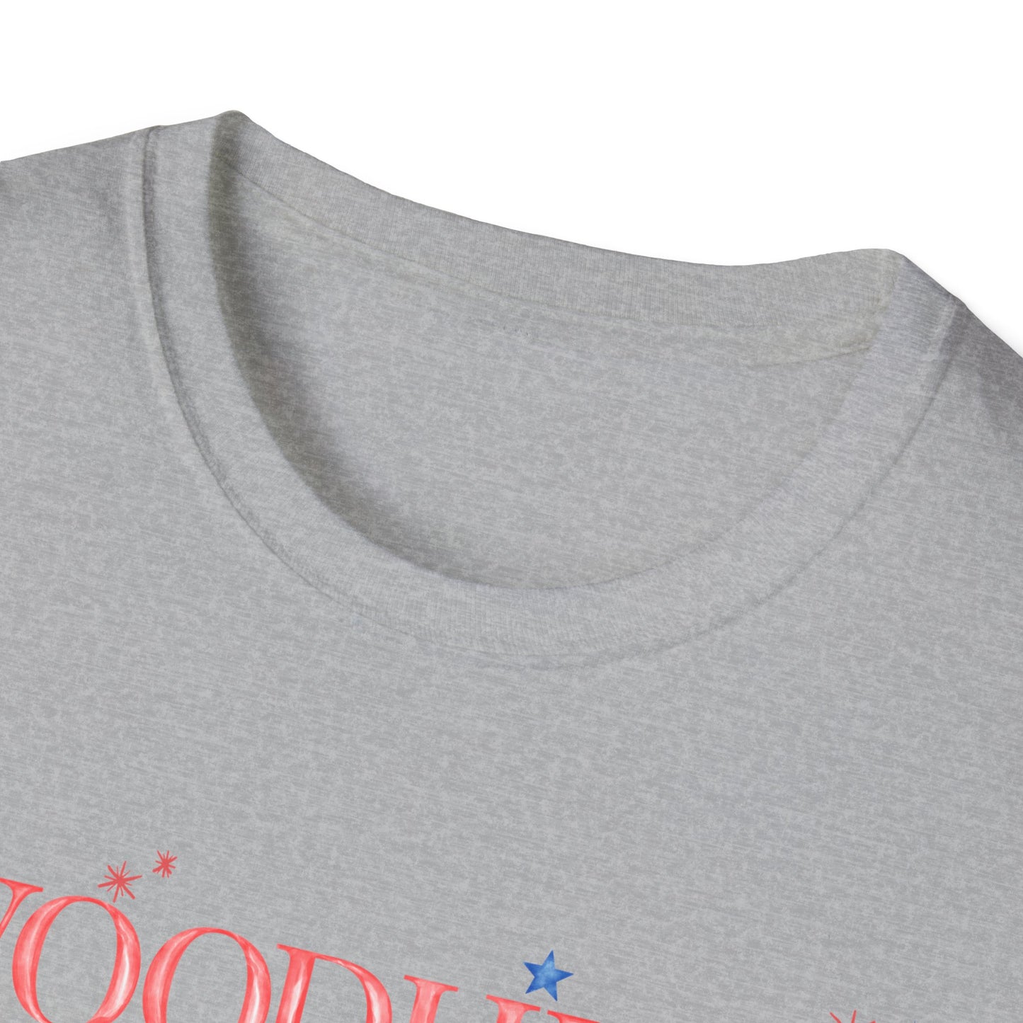 Flag Day Unisex Softstyle T-Shirt with Woodhull Shines Bright in Stars + Stripes Design- Holiday