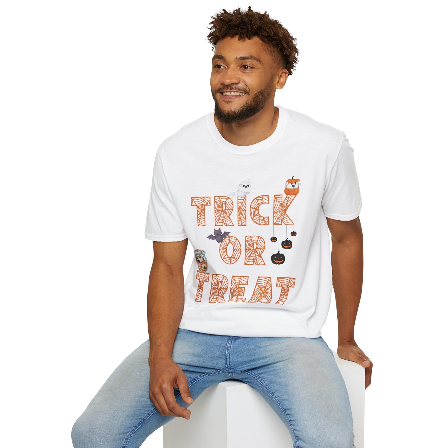 Trick or Treat Halloween Themed T-Shirt- Unisex Softstlye