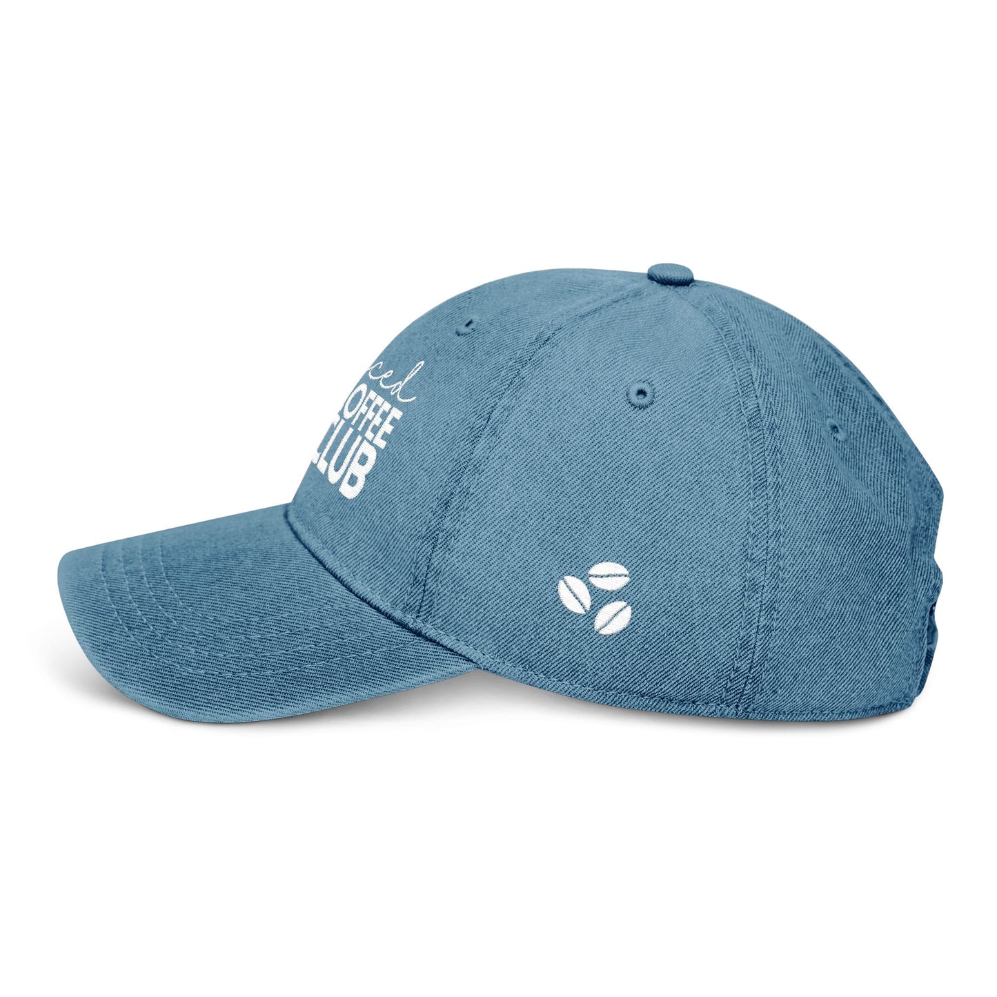 Iced Coffee Club Denim Hat, Embroidered Cap, Perfect Gift for Coffee Lovers