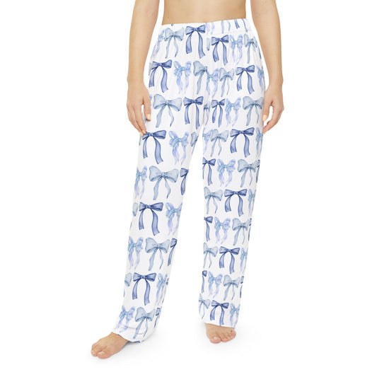 Chic Blue Bow Print Women's Pajama Pants - Motherhood- Cozy & Stylish Sleepwear