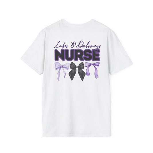 L+D Nurse Softstyle T-Shirt with Bow Design- Healthcare