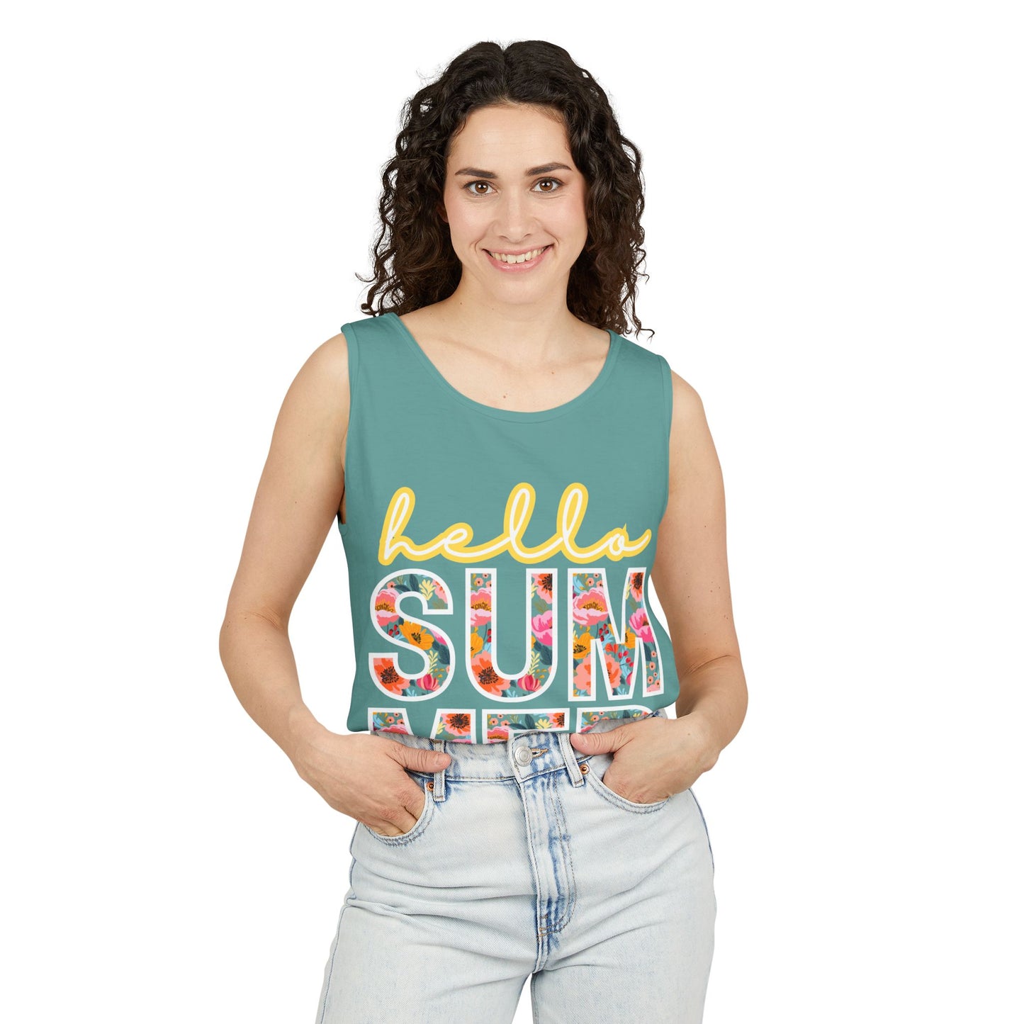 Hello Summer Tank Top | Unisex Floral Graphic Tee, Beachwear, Casual Wear, Birthday Gift, Vacation Essential