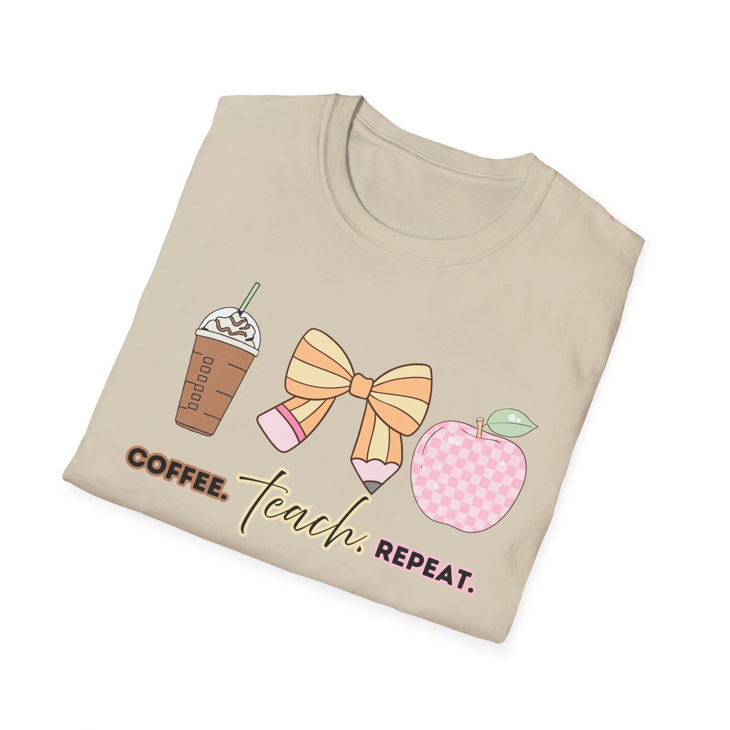Coffee Teach Repeat Unisex Softstyle T-Shirt - Teacher