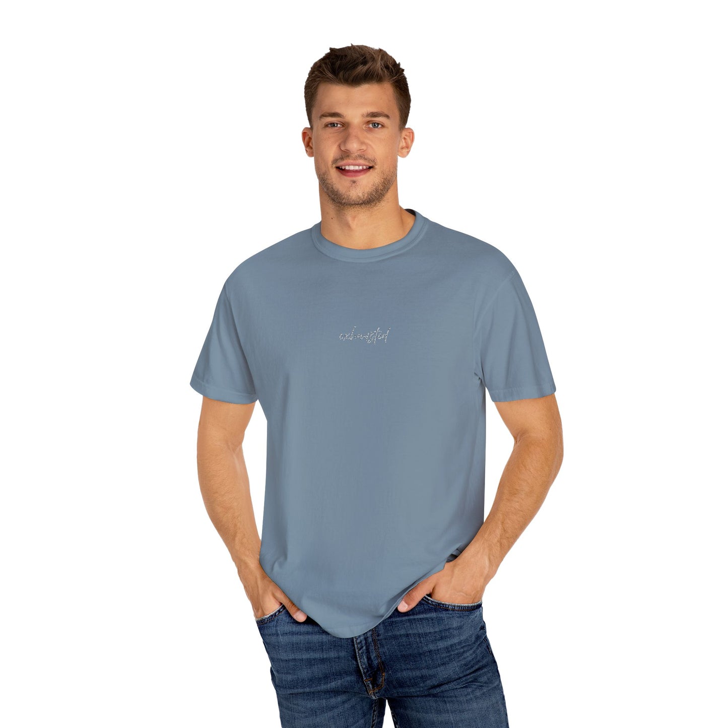 Exhausted (cursive)- One Word- Garment-Dyed Unisex Tee