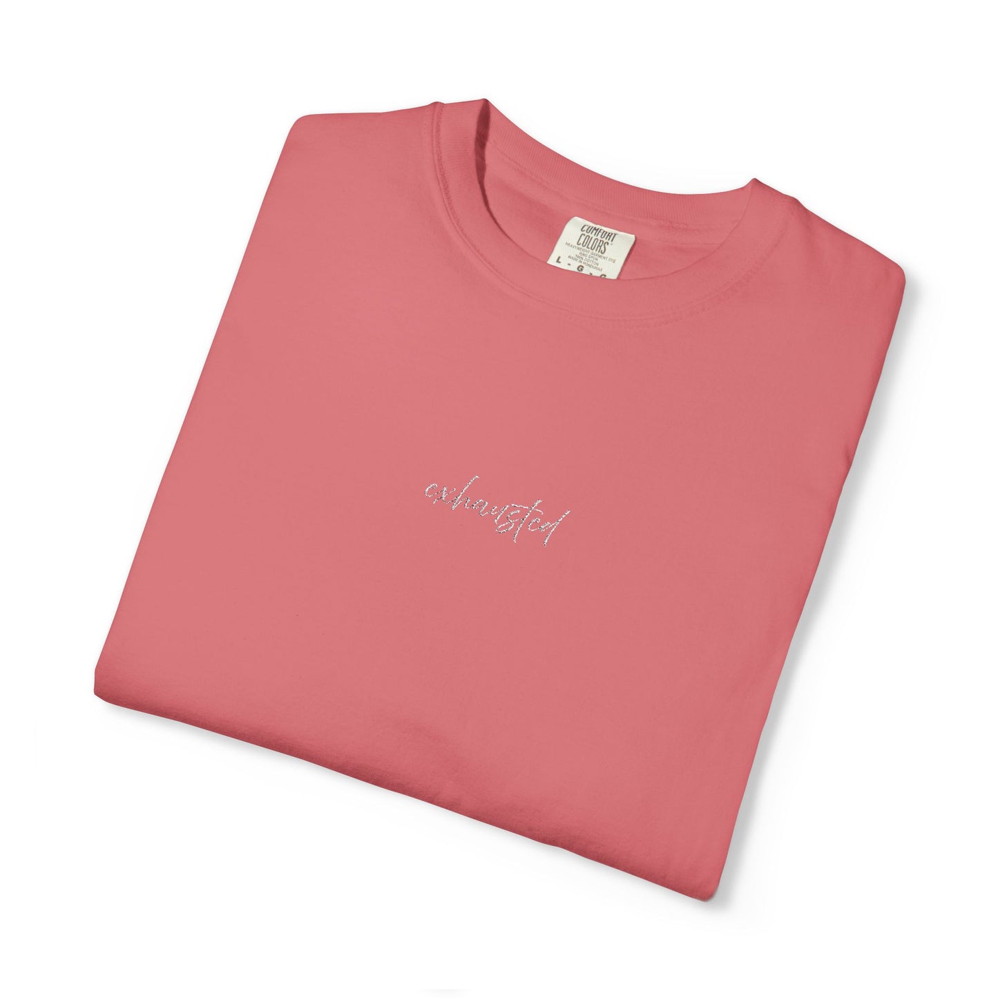 Exhausted (cursive)- One Word- Garment-Dyed Unisex Tee