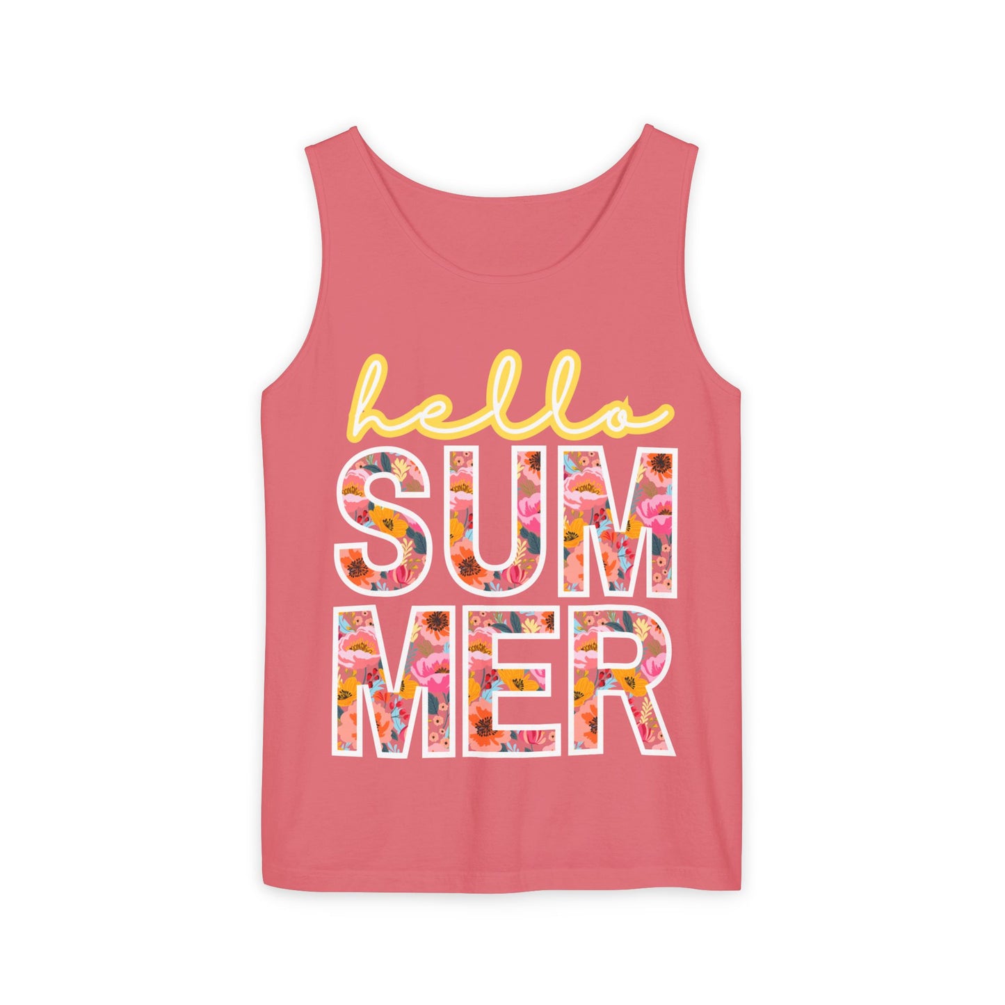 Hello Summer Tank Top | Unisex Floral Graphic Tee, Beachwear, Casual Wear, Birthday Gift, Vacation Essential