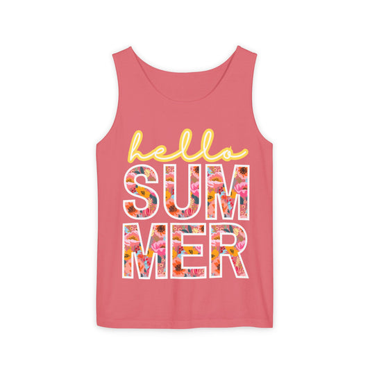 Hello Summer Tank Top | Unisex Floral Graphic Tee, Beachwear, Casual Wear, Birthday Gift, Vacation Essential