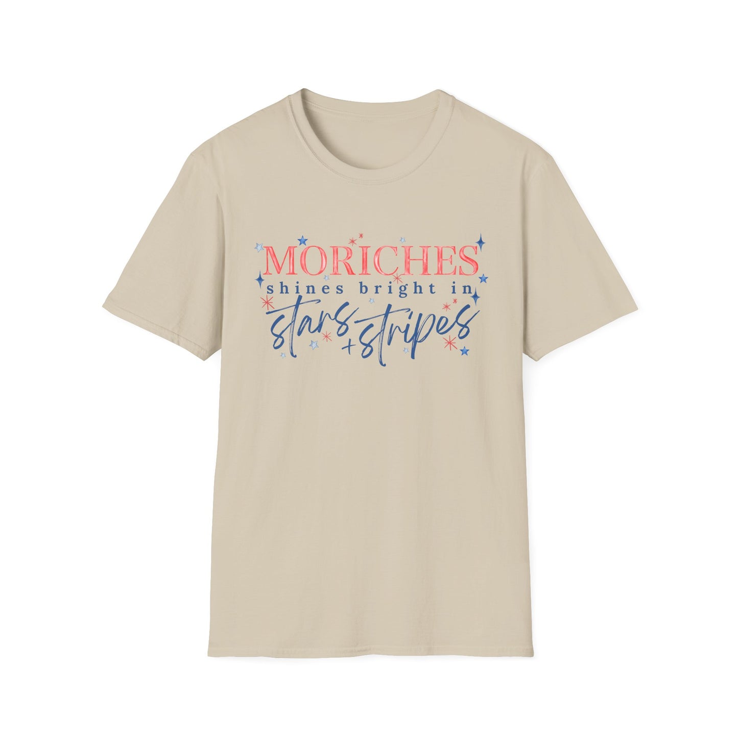 Flag Day Unisex Softstyle T-Shirt with Morichesee Shines Bright in Stars + Stripes Design- Holiday