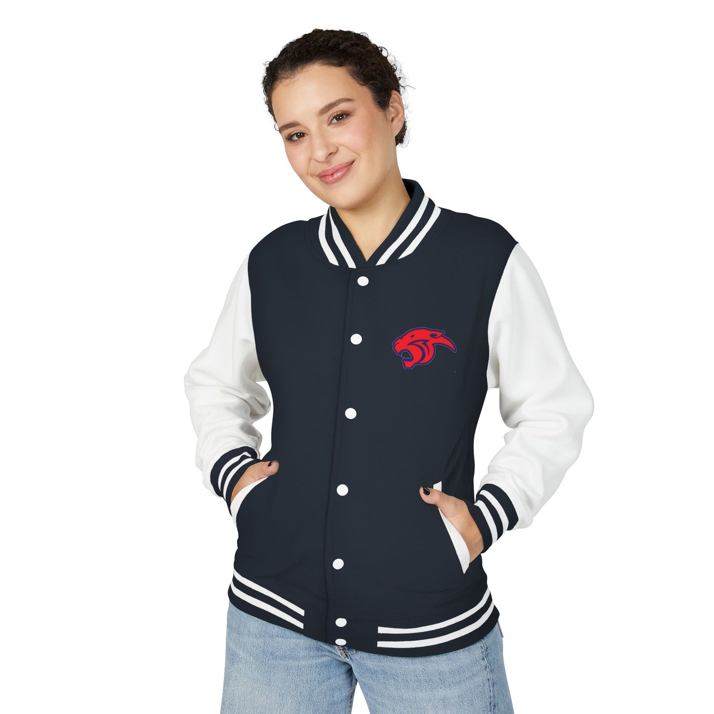 Miller Place Unisex Heavyweight Letterman Jacket with American Flag Design