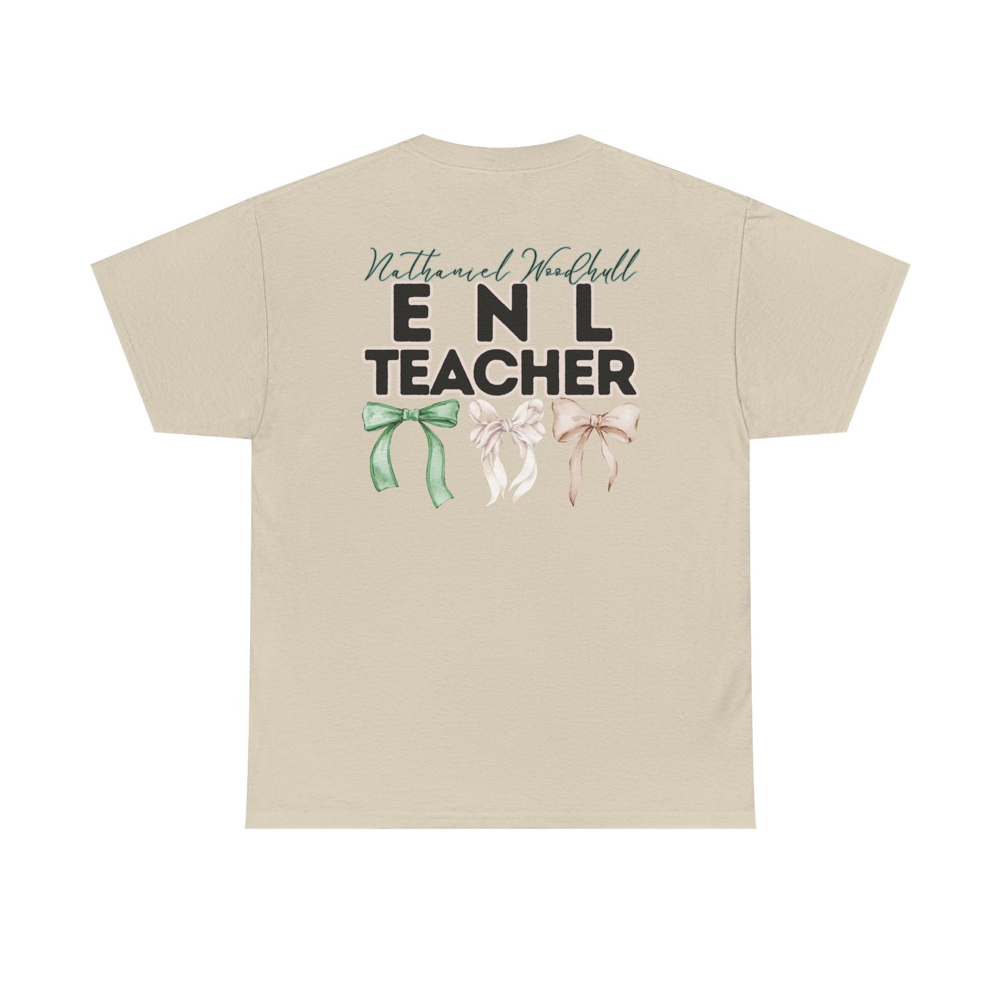 Woodhull ENL Teacher and Bows- Unisex Heavy Cotton Tee with Bow Design