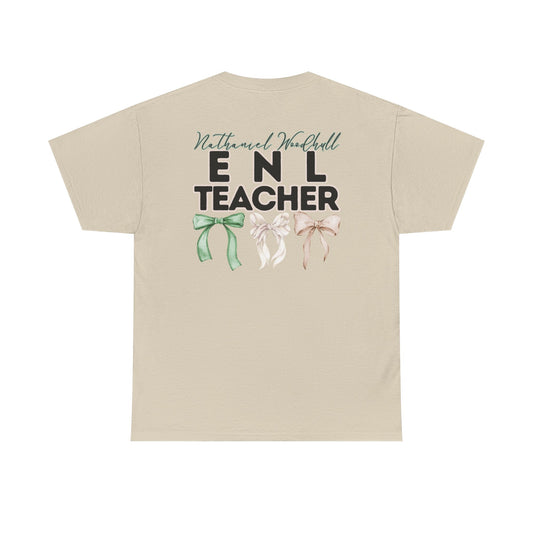 Woodhull ENL Teacher and Bows- Unisex Heavy Cotton Tee with Bow Design