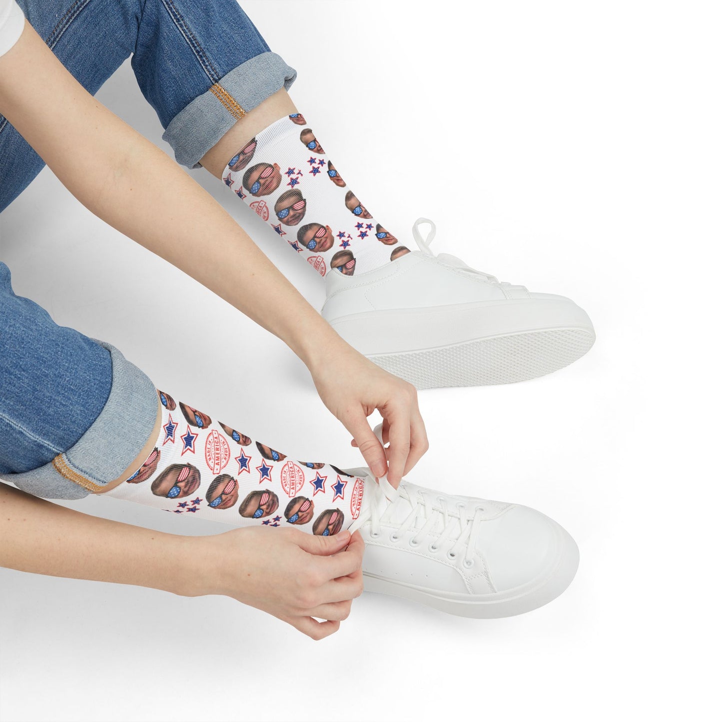 Fatherhood Baseball Socks- Personalized Face- Crew Socks with Star Design