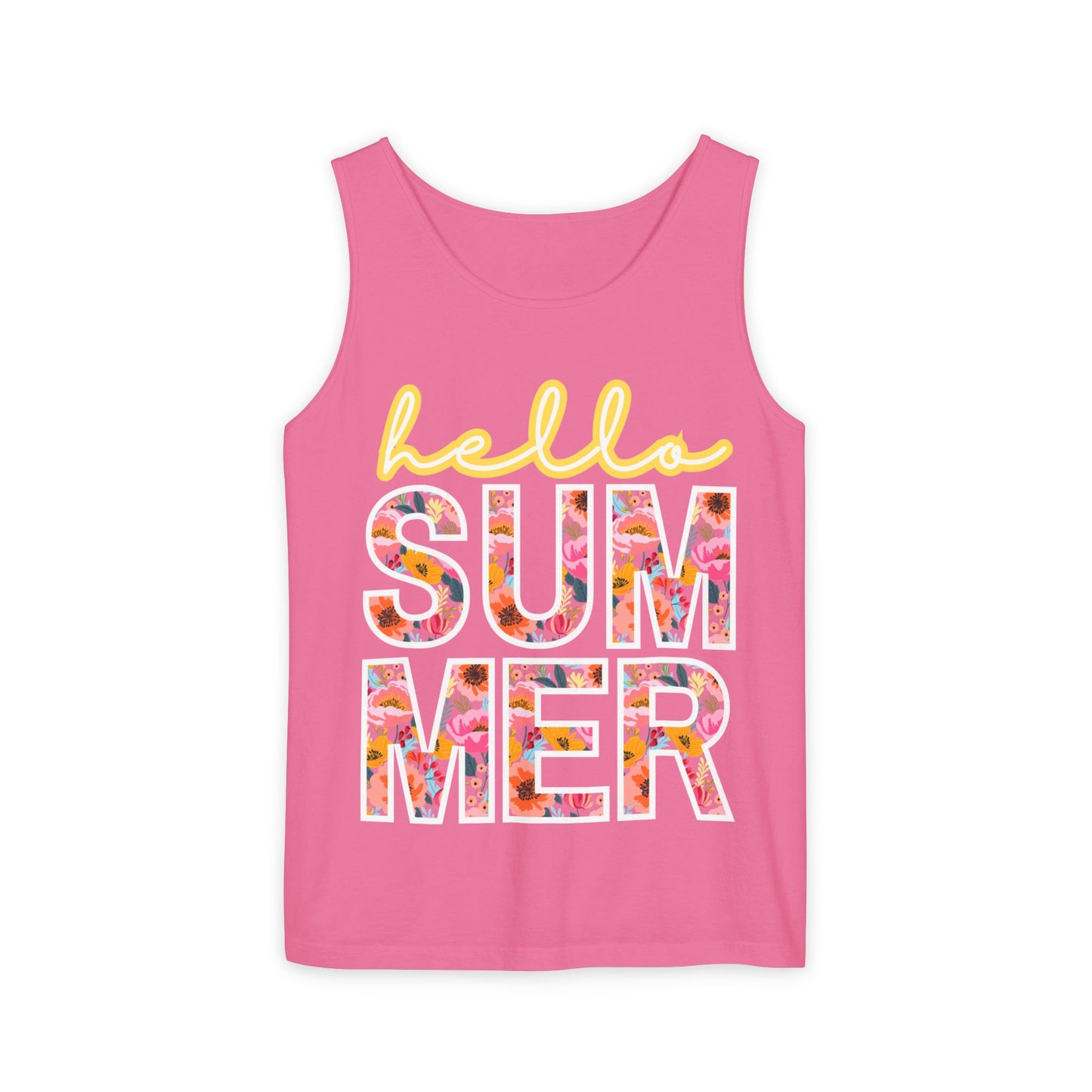 Hello Summer Tank Top | Unisex Floral Graphic Tee, Beachwear, Casual Wear, Birthday Gift, Vacation Essential