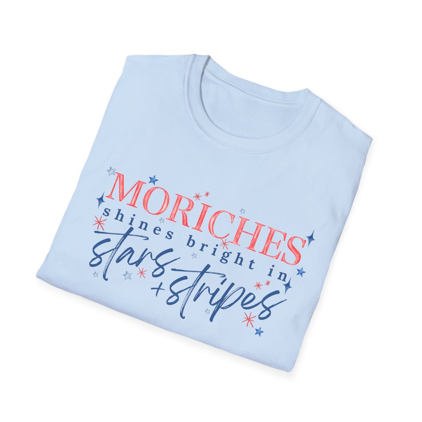 Flag Day Unisex Softstyle T-Shirt with Morichesee Shines Bright in Stars + Stripes Design- Holiday