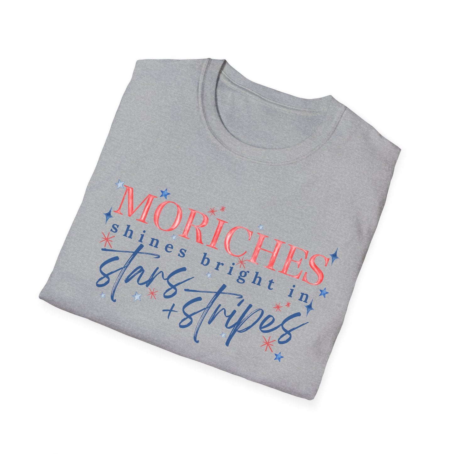 Flag Day Unisex Softstyle T-Shirt with Morichesee Shines Bright in Stars + Stripes Design- Holiday