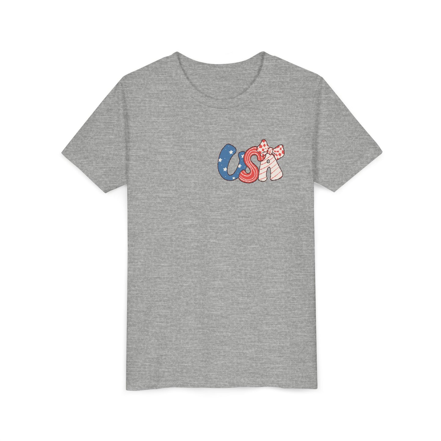 Patriotic Youth Tee for Girls, USA - Kids Short Sleeve Shirt, Holiday Mini
