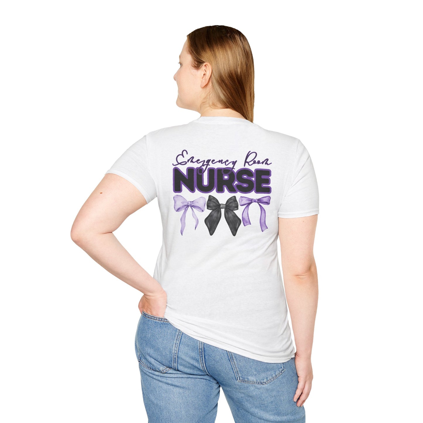 ER Nurse Softstyle T-Shirt with Bow Design- Healthcare