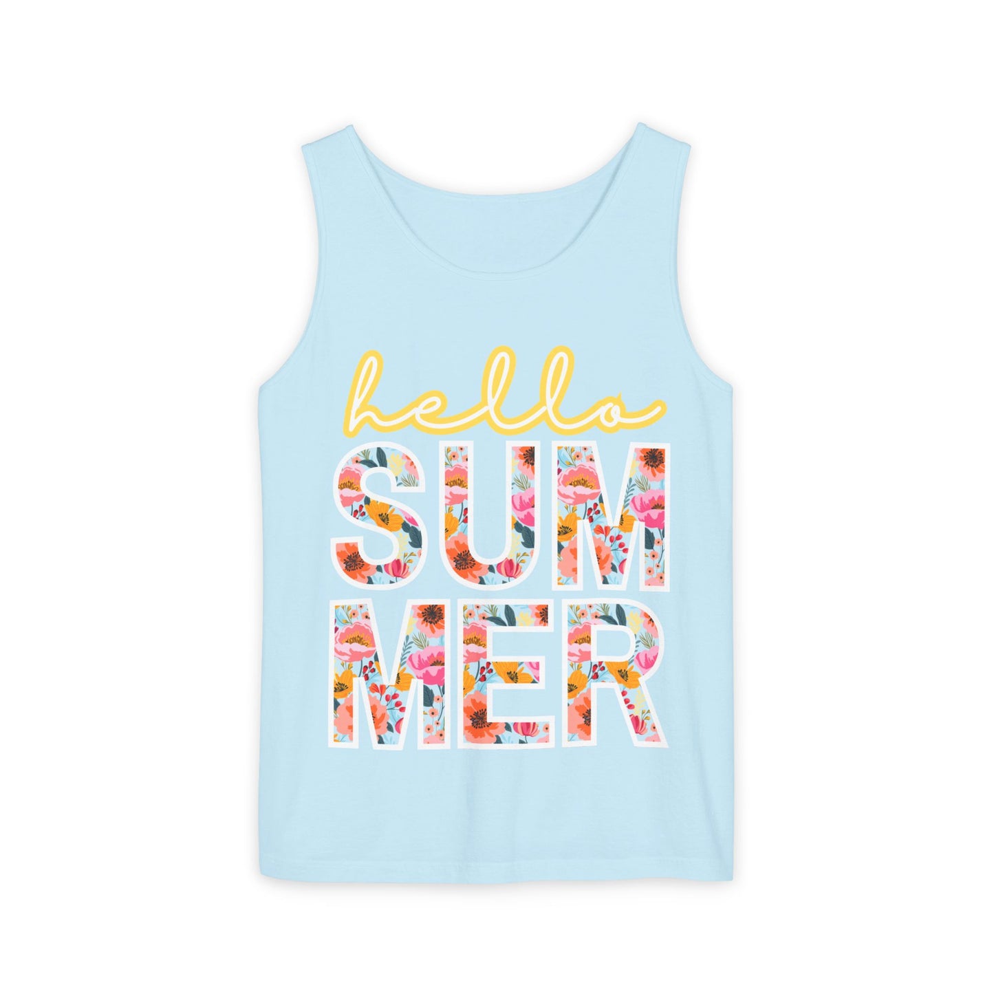 Hello Summer Tank Top | Unisex Floral Graphic Tee, Beachwear, Casual Wear, Birthday Gift, Vacation Essential