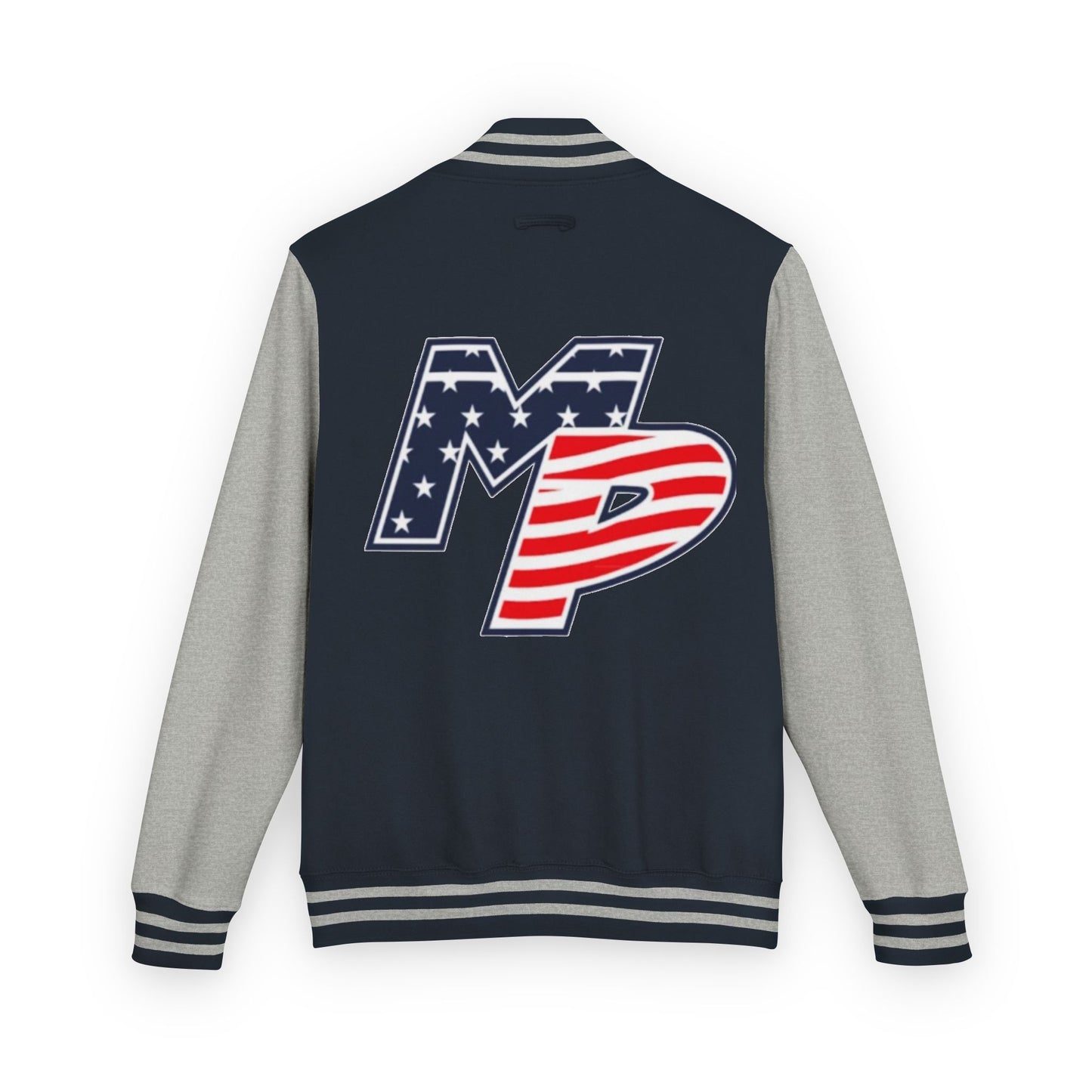 Miller Place Unisex Heavyweight Letterman Jacket with American Flag Design