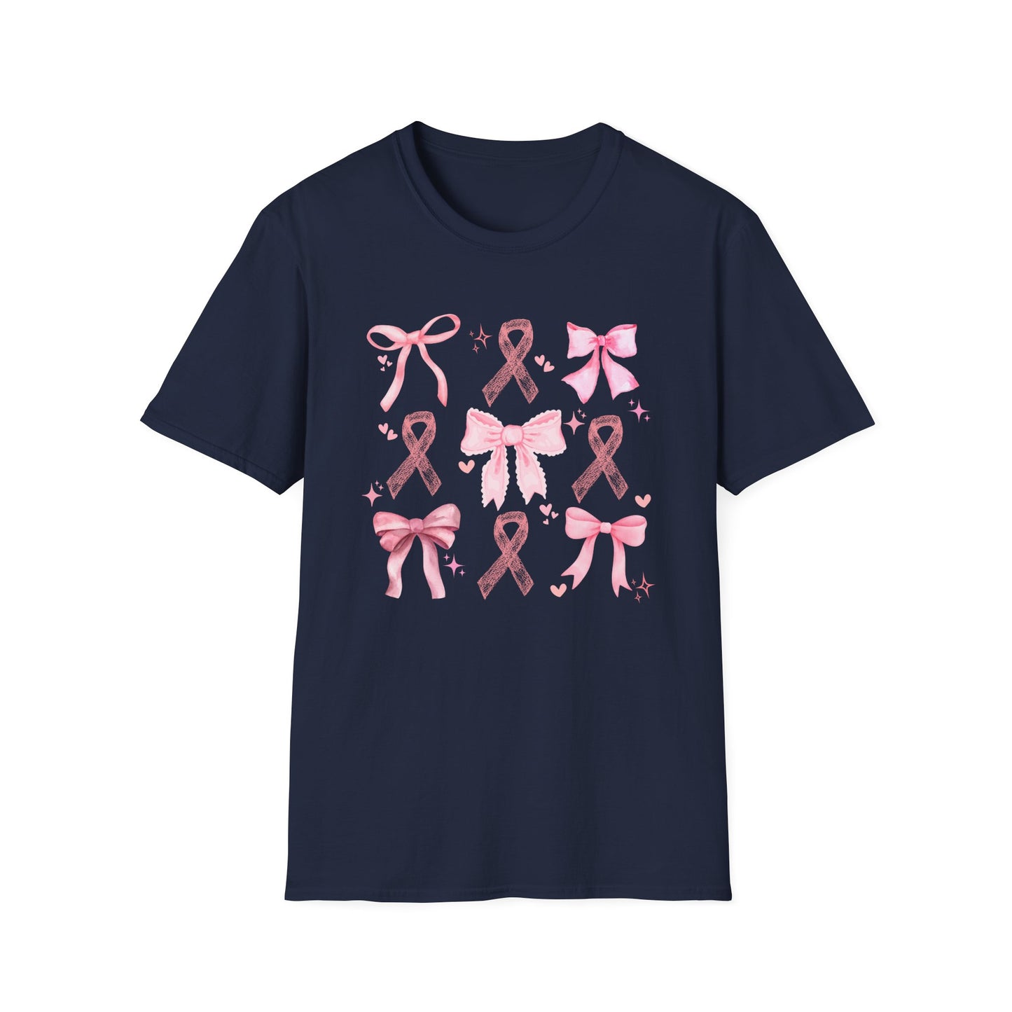 Breast Cancer Bows Awareness Tee, Unisex Softstyle T-Shirt