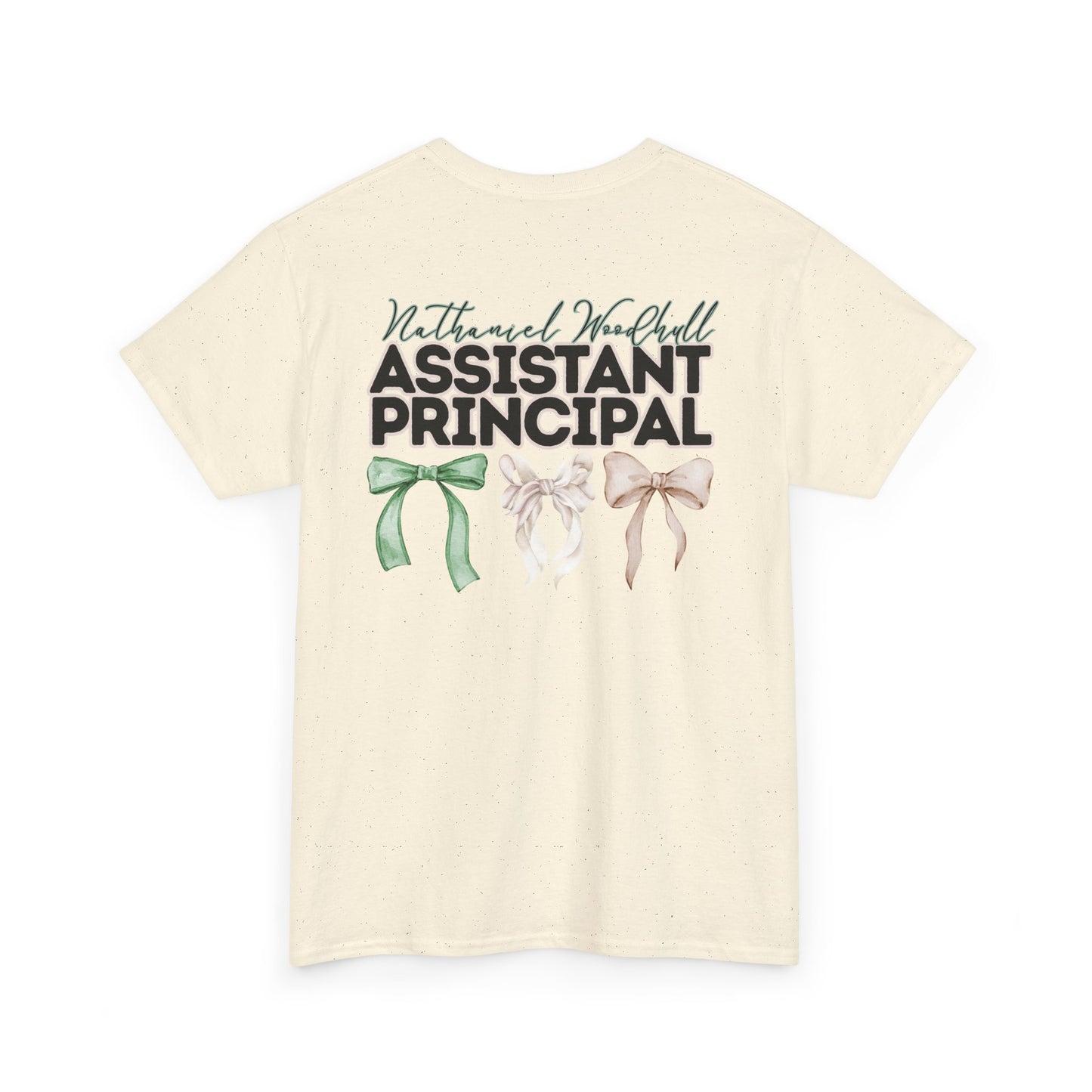 Woodhull Assistant Principal and Bows- Unisex Heavy Cotton Tee with Bow Design
