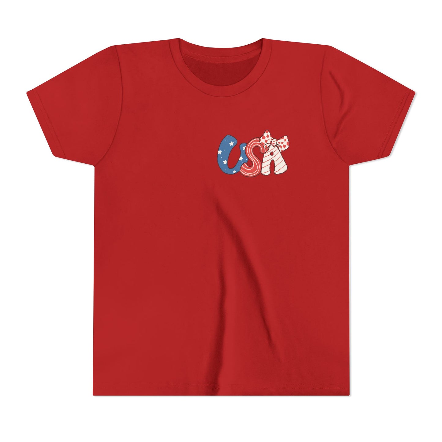 Patriotic Youth Tee for Girls, USA - Kids Short Sleeve Shirt, Holiday Mini