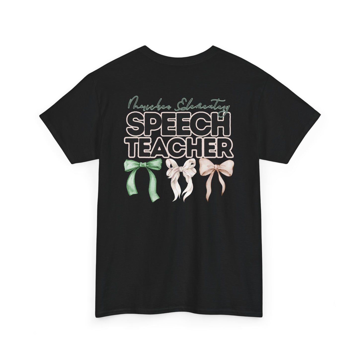 Moriches Speech Teacher and Bows- Unisex Heavy Cotton Tee with Bow Design