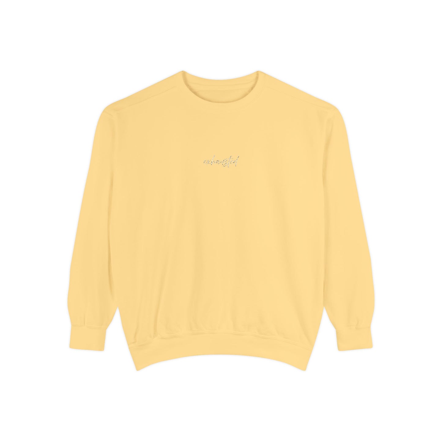 Exhausted (cursive)- One Word- Garment-Dyed Sweatshirt -Relaxed Fit- Unisex
