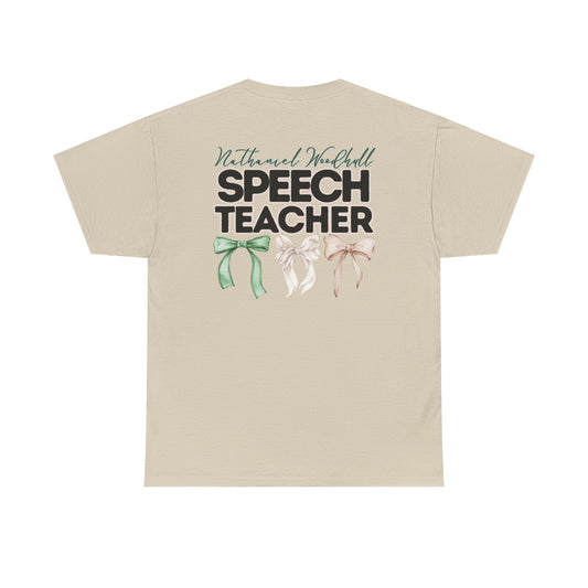 Woodhull Speech Teacher and Bows- Unisex Heavy Cotton Tee with Bow Design