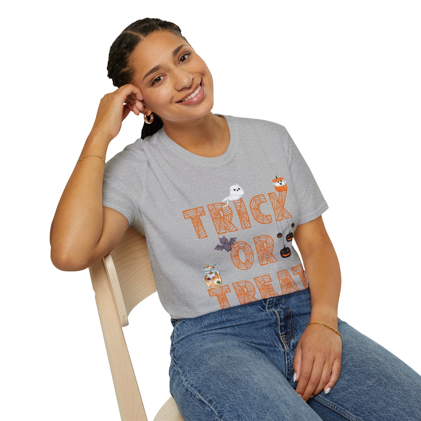 Trick or Treat Halloween Themed T-Shirt- Unisex Softstlye