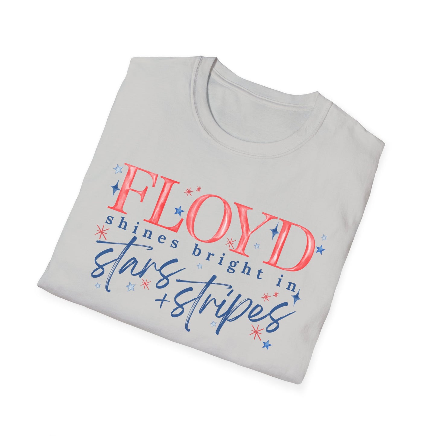 Flag Day Unisex Softstyle T-Shirt with FLOYD Shines Bright in Stars + Stripes Design- Holiday