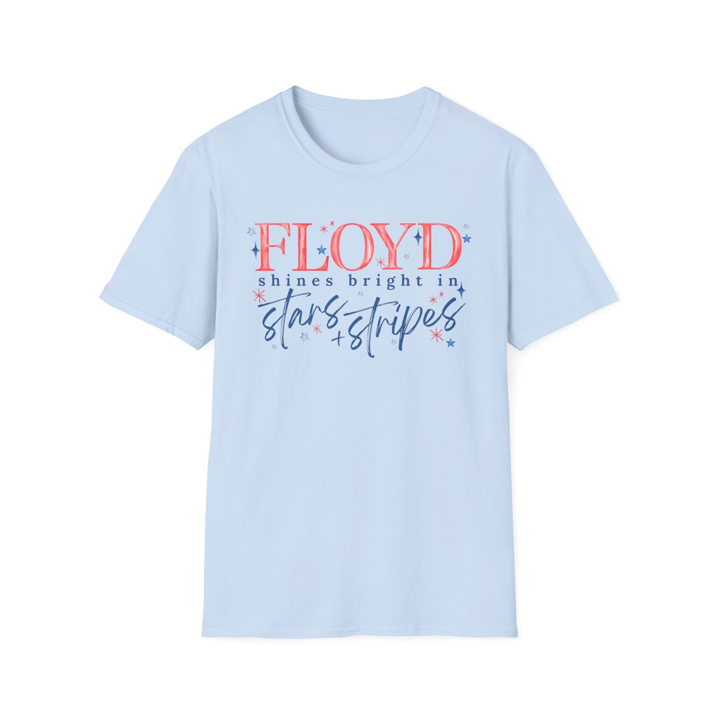 Flag Day Unisex Softstyle T-Shirt with FLOYD Shines Bright in Stars + Stripes Design- Holiday