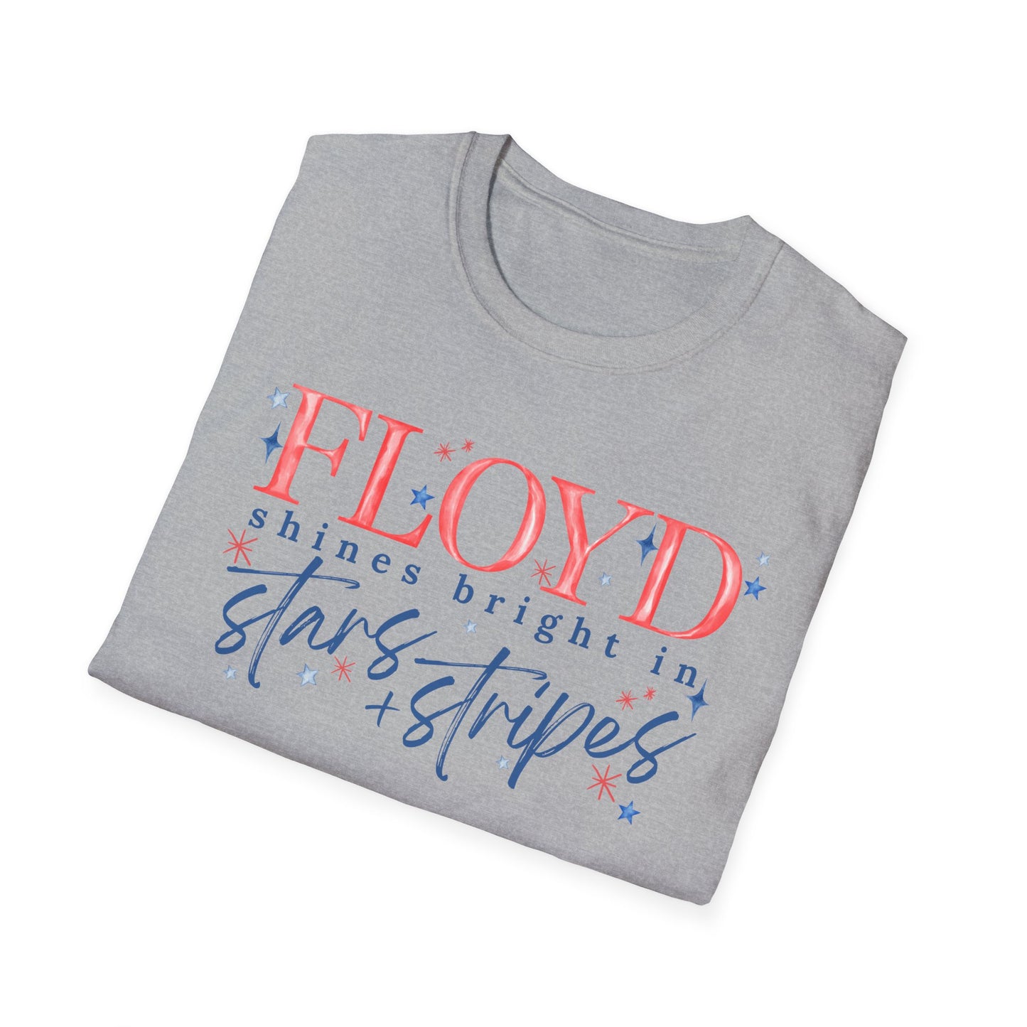 Flag Day Unisex Softstyle T-Shirt with FLOYD Shines Bright in Stars + Stripes Design- Holiday